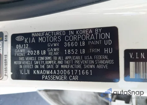 2013 Kia Rio Lx from USA, damaged, VIN KNADM4A30D6171661